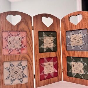 Vintage-Style Folding Wood Display Frame with Miniature Quilt Blocks
